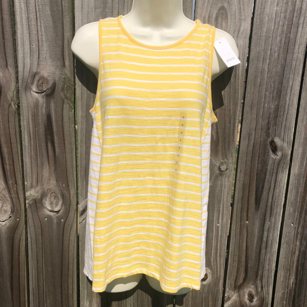 Ann Taylor NWT Small Loft Yellow Striped Tank Top White Sleeveless Shirt Blouse